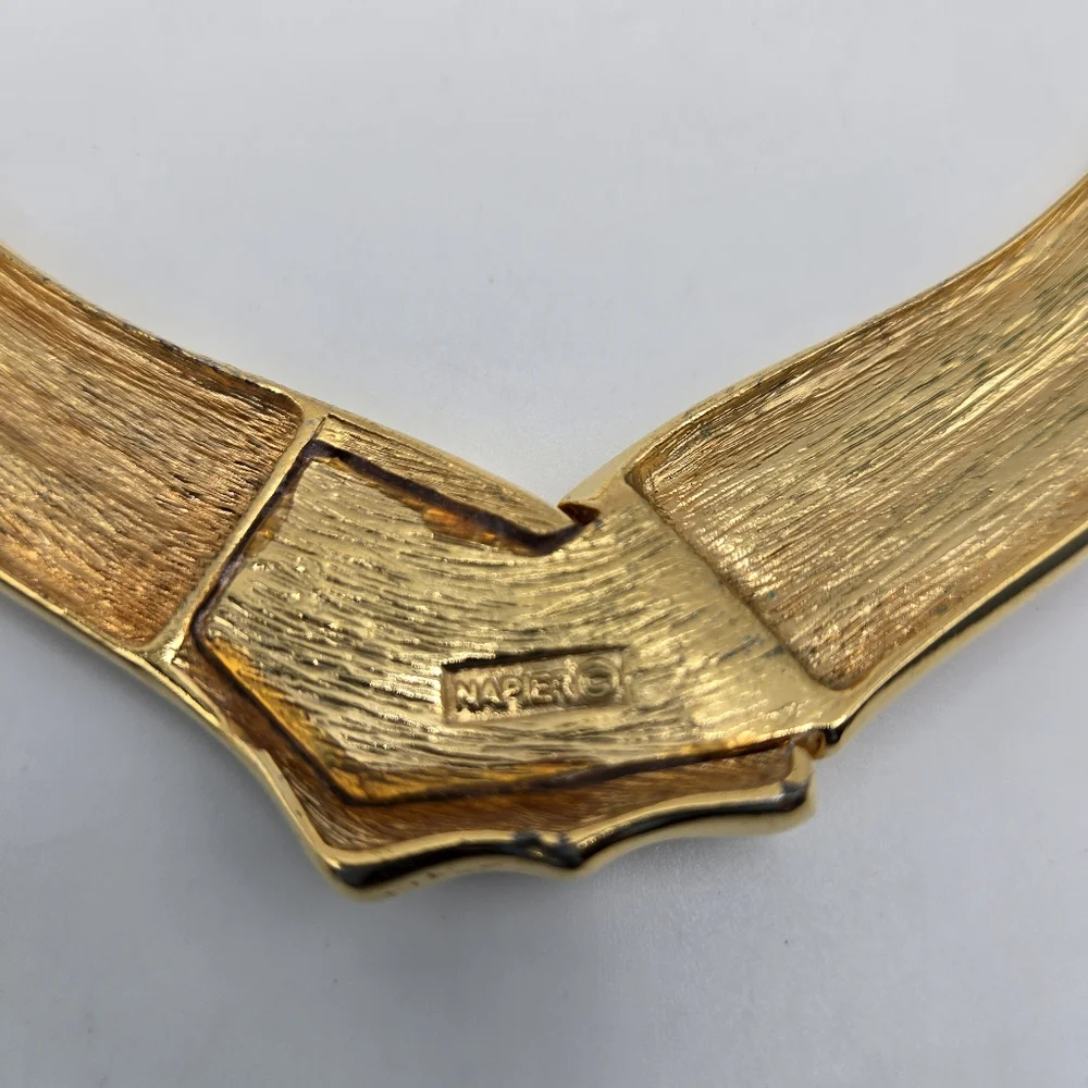 Napier Goldtone Necklace Choker Collar Modernist Statement Chunky Mogul Mobwife - Picture 5 of 7